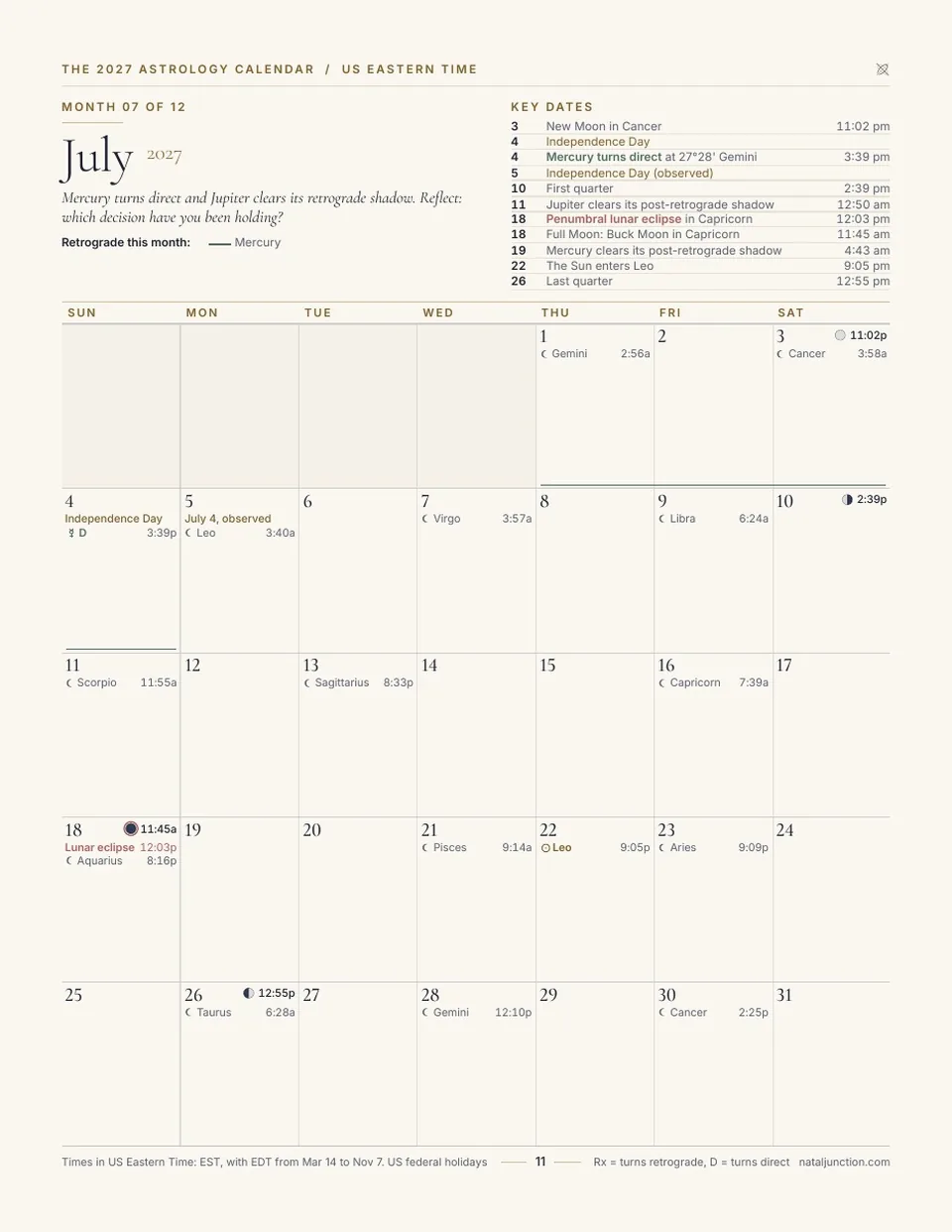 July 2027 in the US holiday edition, marking Independence Day on July 4 and its observed date on July 5.