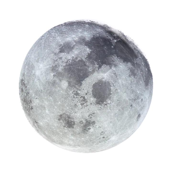 The near-full Moon photographed by the Apollo 11 crew on the way home in July 1969, grey maria and bright highlands on a dark field.